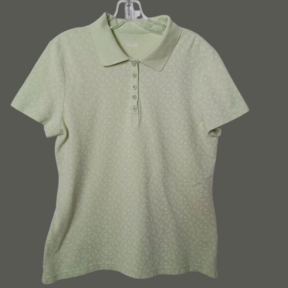 Basic Editions Womens Light Green Floral Polo Shirt Size Large - Picture 4 of 11